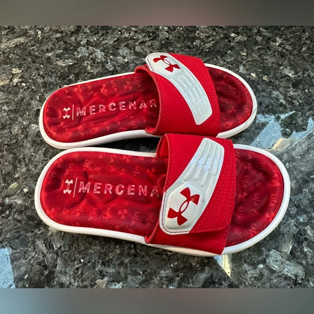 Under Armour Sandals Youth Kids Size 1 Mercenary Slide Red Hook & Loop Comfort